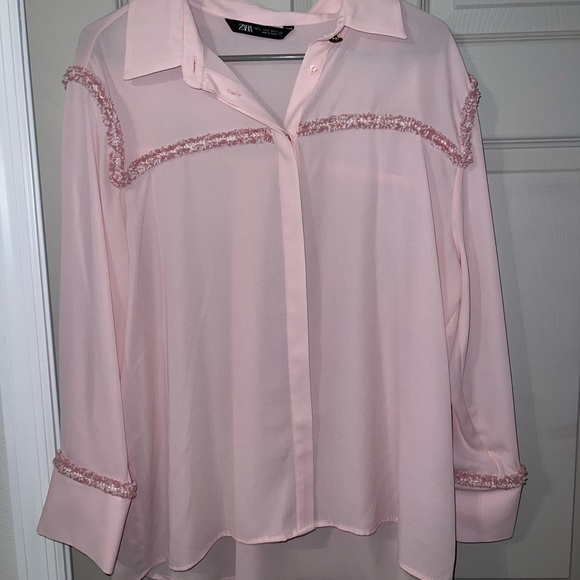 Zara Tops - Zara Light Pink Blouse with Textured Trim